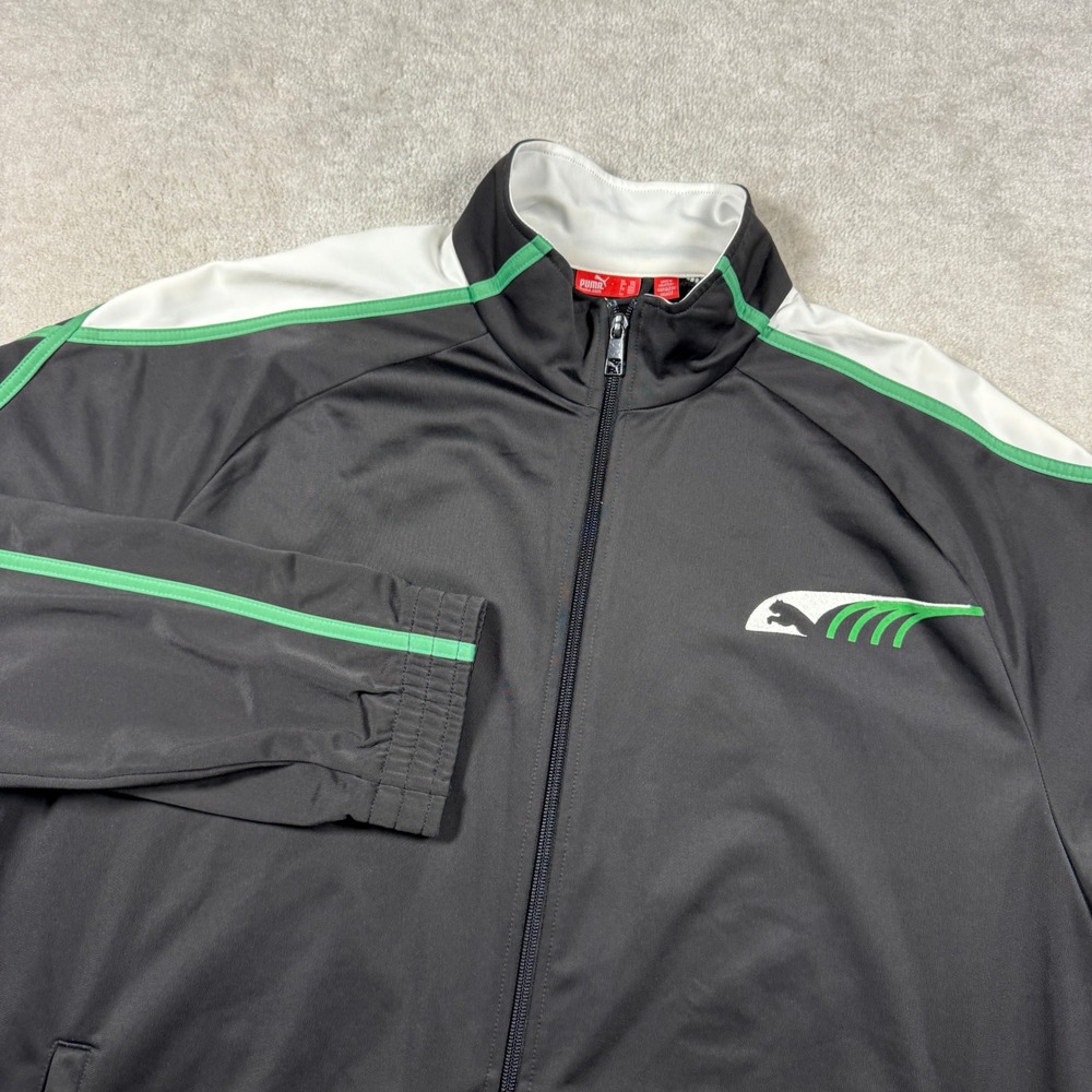 Puma Track Jacket Mens XXL Black Green White 810671 Full Zip Racing Athletic